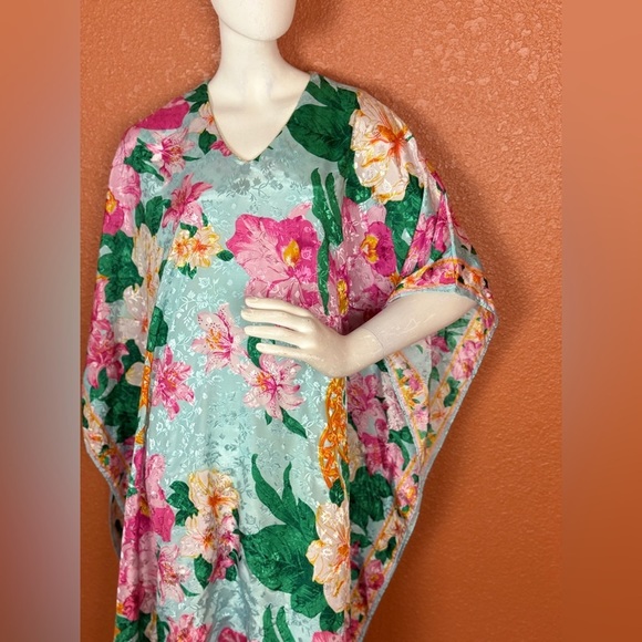 Sante Caftan Kaftan Dress One Size Tropical Floral Teal Green Paisley. E31 - Picture 4 of 10